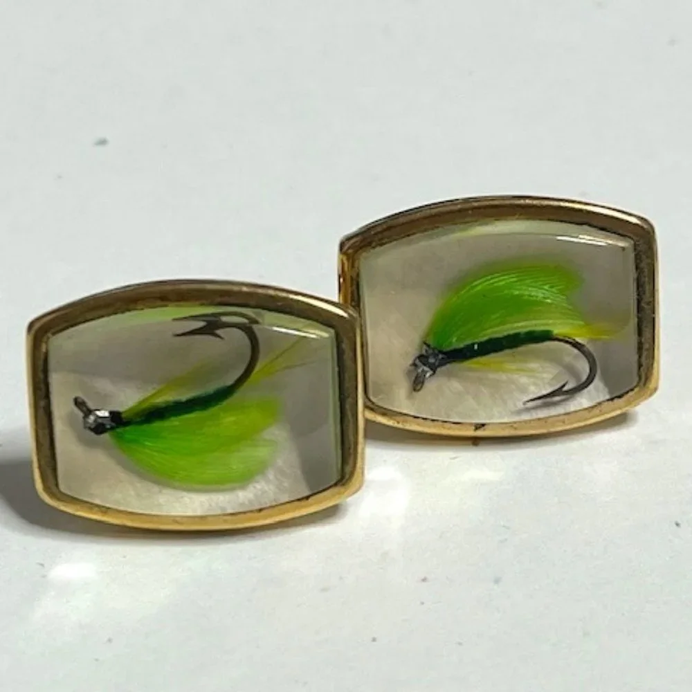 antique fly fishing hooks Vintage Lure 14K Gold Cufflinks From our estate and antique collection What about Kelson's Popham fly